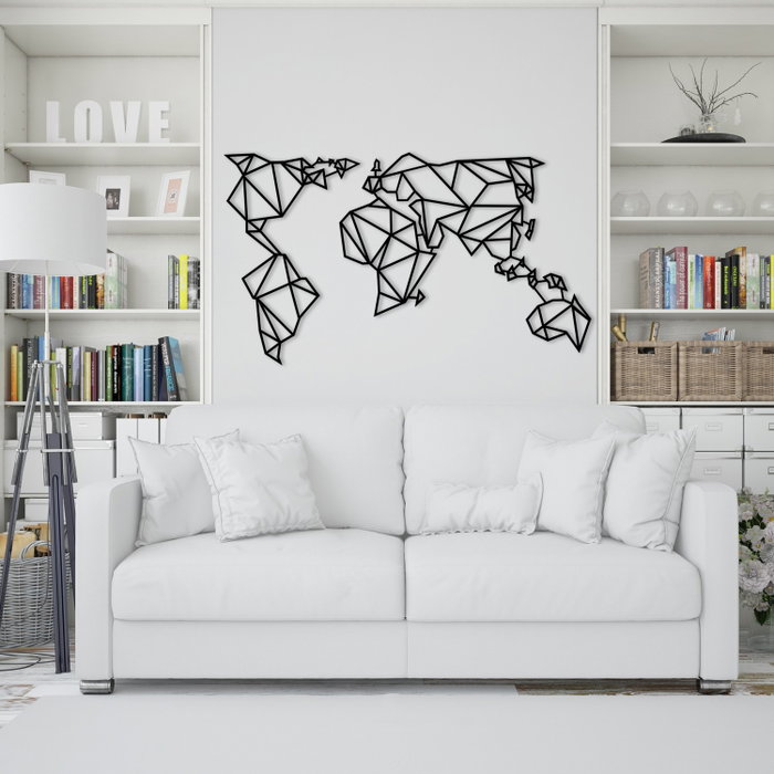 Wallity World Map Metal Decor 4 Negro